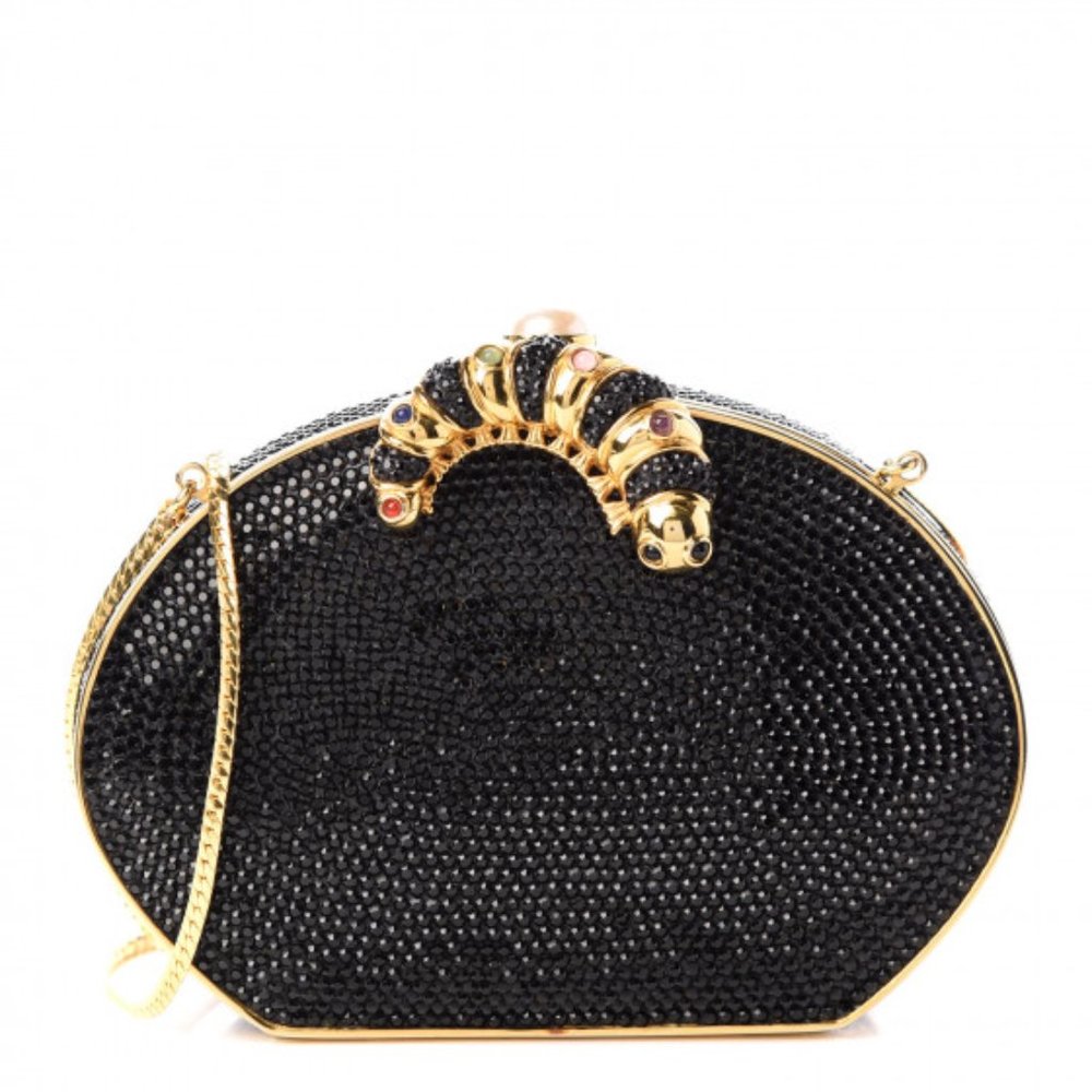 Judith Leiber Black Swarovski Crystal Caterpillar Evening Bag Minaudiere Clutch
